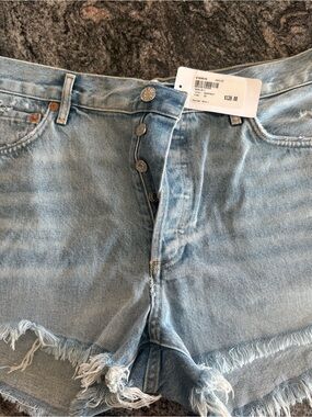 Agolde Light Blue Denim Button-Fly Jean Shorts